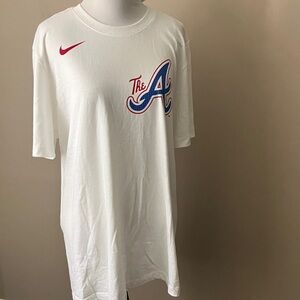 New Nike White Unisex Tee with Red Swoosh and Blue 'A' Atlanta Logo